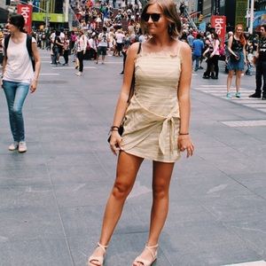 Stripe Wrap Dress with Lettuce Trim Neckline